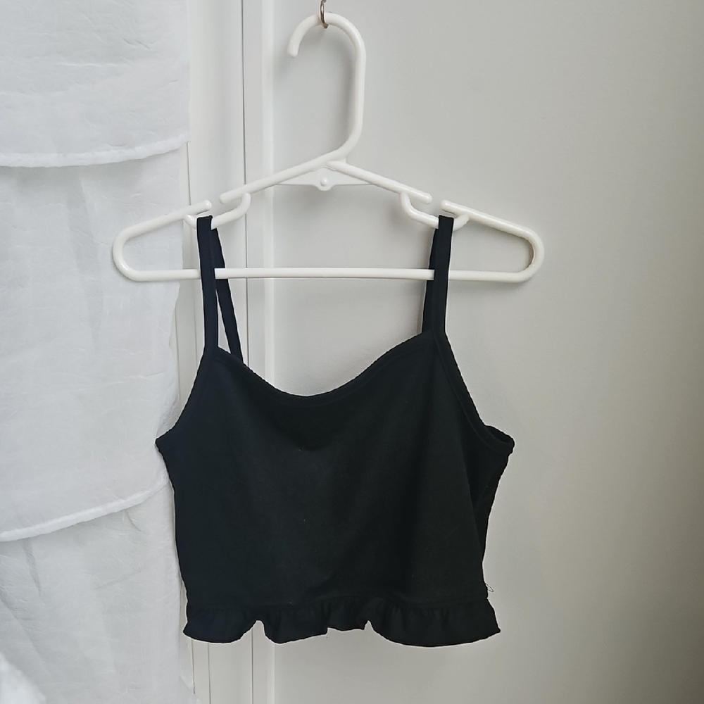 Cute Black Ruffle Hem Girls Top Size 12